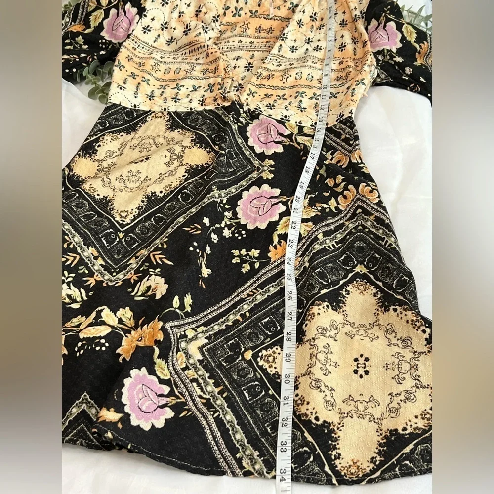 Free People Mini Boho Plunge Dress Size Xs Long Sleeve Descanso Floral